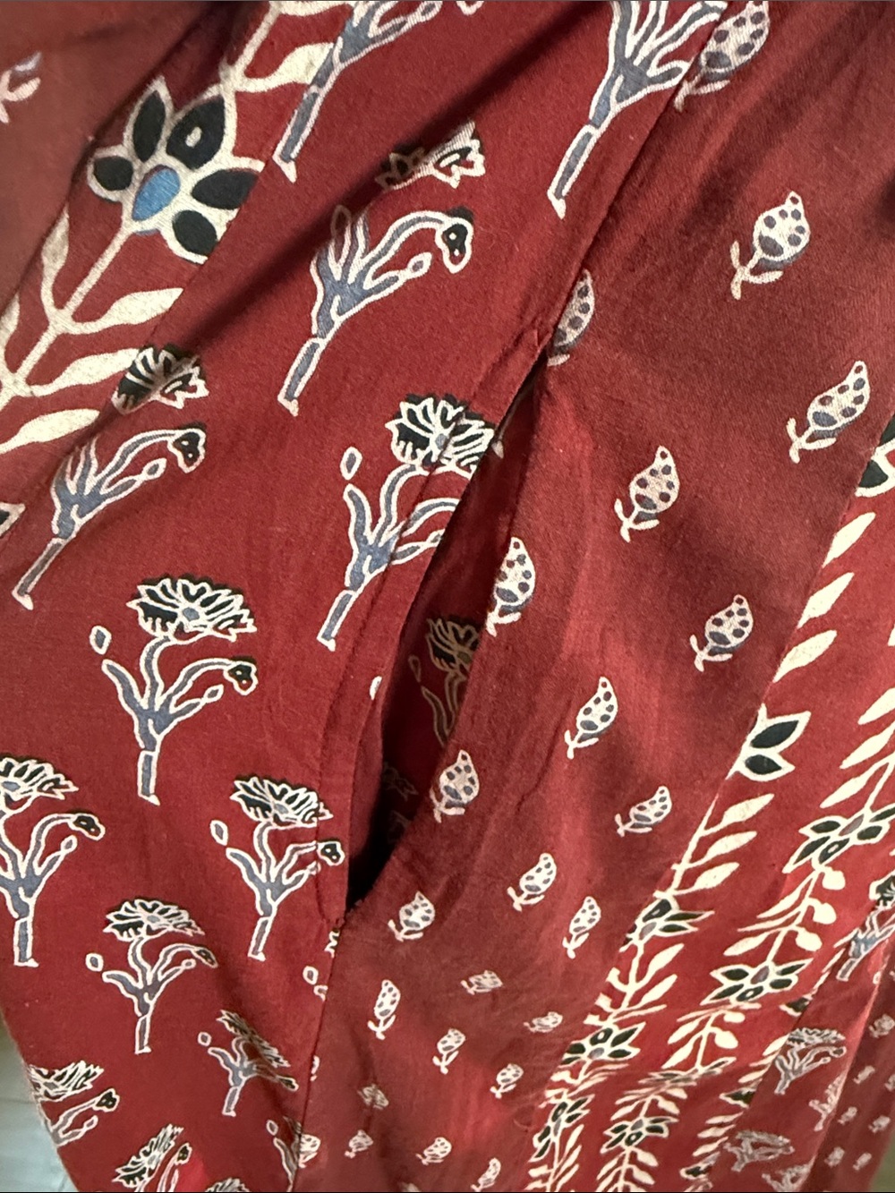 April Cornell 100% Cotton Blockprint Made in India Tie back Maxi Dress SZ L - Picture 5 of 12